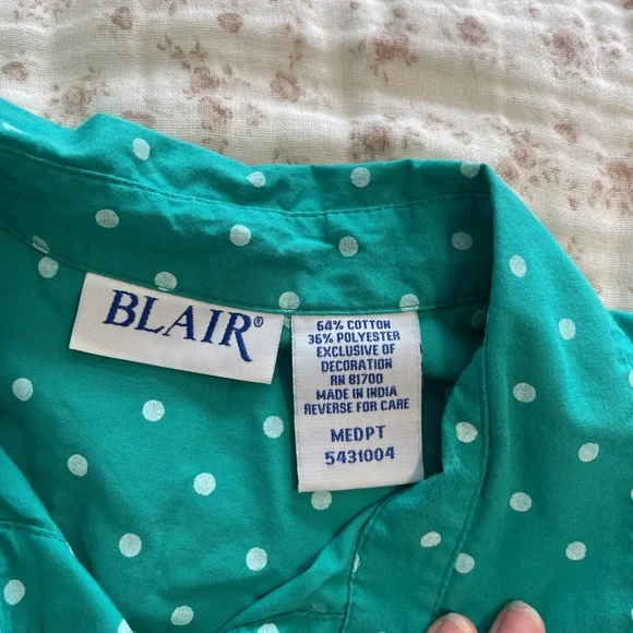 Blair Teal and white polka dot button-up - Picture 2 of 7